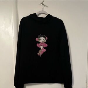 Black Hoodie with Pink Betty Boop Heart Graphic